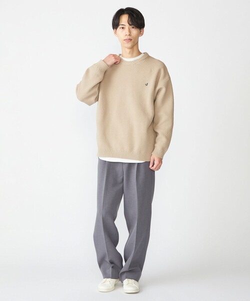 SHIPS（シップス）の「【WEB限定】SHIPS: ワンポイントロゴ ビッグシルエット レイヤード ニット（ニット+ロンT）（ニット/セーター・メンズ・ブラック/チャコールグレー/ベージュ/ネイビー・SMALL/MEDIUM/LARGE/X-LARGE）」の10枚目の写真
