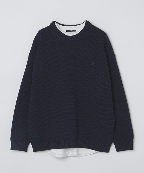 SHIPS（シップス）の「【WEB限定】SHIPS: ワンポイントロゴ ビッグシルエット レイヤード ニット（ニット+ロンT）（ニット/セーター・メンズ・ブラック/チャコールグレー/ベージュ/ネイビー・SMALL/MEDIUM/LARGE/X-LARGE）」の5枚目の写真