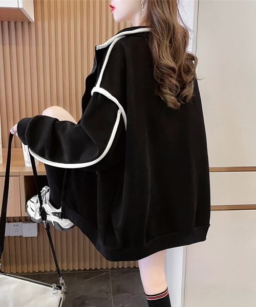 Miniministore(ミニミニストア)の「ジップアップパーカー 裏微起毛スウェット(パーカー・レディース・グレー/ブラック・FREE)」の3枚目の写真