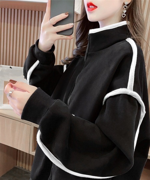 Miniministore(ミニミニストア)の「ジップアップパーカー 裏微起毛スウェット(パーカー・レディース・グレー/ブラック・FREE)」の5枚目の写真