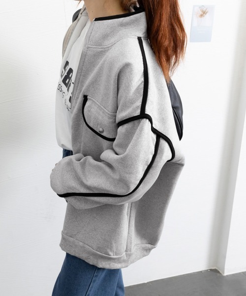 Miniministore(ミニミニストア)の「ジップアップパーカー 裏微起毛スウェット(パーカー・レディース・グレー/ブラック・FREE)」の9枚目の写真