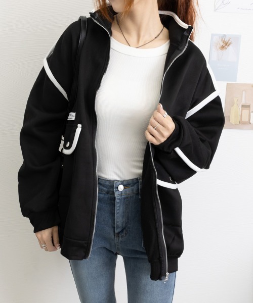 Miniministore(ミニミニストア)の「ジップアップパーカー 裏微起毛スウェット(パーカー・レディース・グレー/ブラック・FREE)」の12枚目の写真
