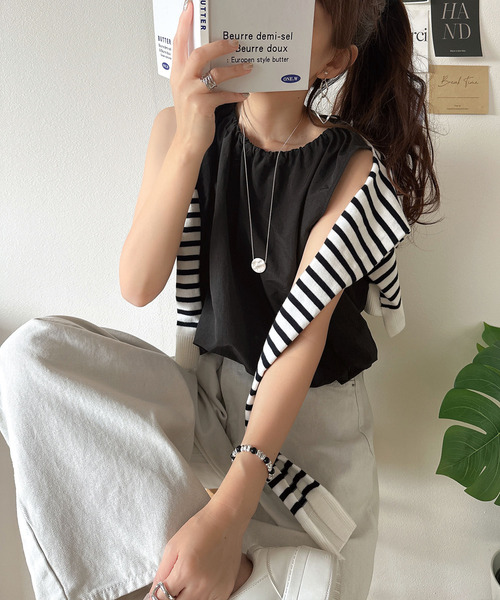 classicalelf(クラシカルエルフ)の「1枚でサマになる。ナイロンバルーンノースリーブトップス(ショート丈)(Tシャツ/カットソー・レディース・アイボリー/ブラック/チャコール・X-LARGE/SMALL/MEDIUM/LARGE)」の18枚目の写真