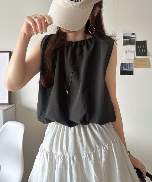 classicalelf(クラシカルエルフ)の「1枚でサマになる。ナイロンバルーンノースリーブトップス(ショート丈)(Tシャツ/カットソー・レディース・アイボリー/ブラック/チャコール・X-LARGE/SMALL/MEDIUM/LARGE)」の15枚目の写真