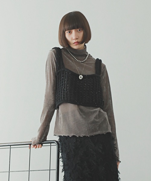 PURE BRIGHT（ピュアブライト）の「シアーベロアハイネックトップス（その他トップス・レディース・ブラック/オフホワイト/グレー/チャコールグレー・FREE）」の6枚目の写真