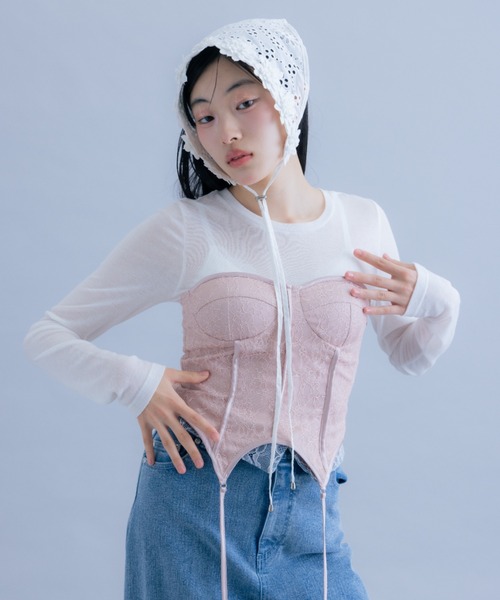 monepine（モネピネ）の「lace design corset/レースデザイン