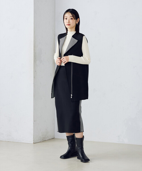 コムサイズム（COMME CA ISM）/【セットアップ対応】ダブルフェイスシリーズサイドラインニットスカート セール】【セットアップ対応】ダブルフェイスシリーズサイドライン