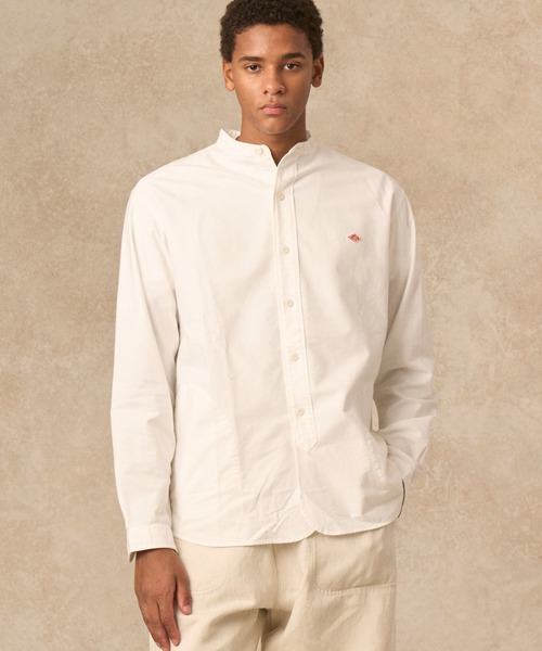 DANTON オフホワイト&ブラウン 2色セット MEN'S OXFORD BAND COLLAR SHIRT PLAIN（シャツ/ブラウス