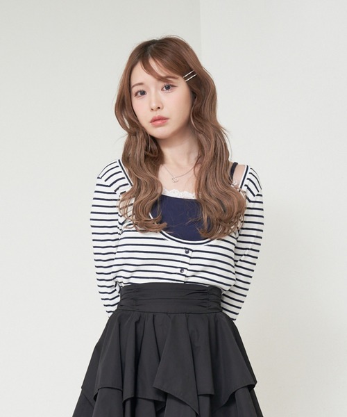 RAY CASSIN（レイカズン）の「キャミセットチビロングTシャツ（Tシャツ/カットソー・レディース・グレー/ブルー系その他2/ネイビー/ホワイト系その他2・FREE）」の2枚目の写真