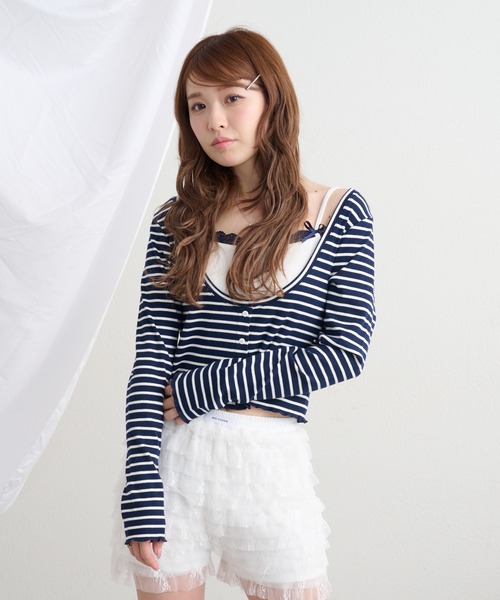 RAY CASSIN（レイカズン）の「キャミセットチビロングTシャツ（Tシャツ/カットソー・レディース・グレー/ブルー系その他2/ネイビー/ホワイト系その他2・FREE）」の4枚目の写真