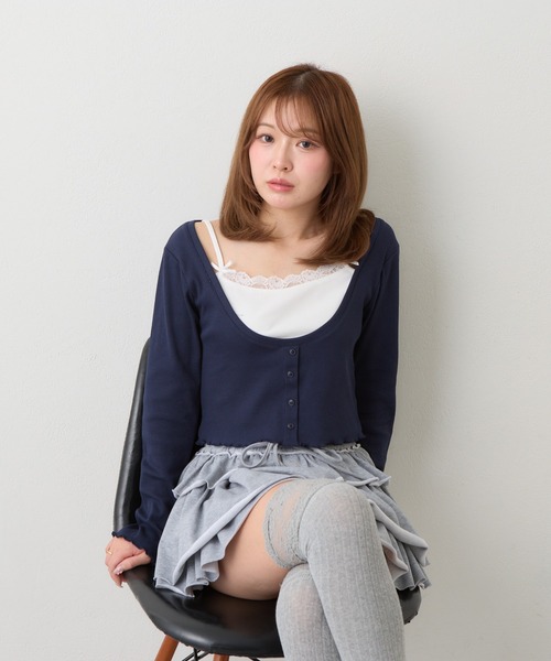 RAY CASSIN（レイカズン）の「キャミセットチビロングTシャツ（Tシャツ/カットソー・レディース・グレー/ブルー系その他2/ネイビー/ホワイト系その他2・FREE）」の11枚目の写真