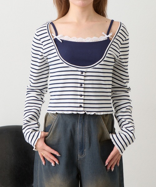 RAY CASSIN（レイカズン）の「キャミセットチビロングTシャツ（Tシャツ/カットソー・レディース・グレー/ブルー系その他2/ネイビー/ホワイト系その他2・FREE）」の12枚目の写真