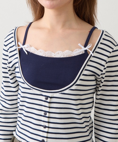 RAY CASSIN（レイカズン）の「キャミセットチビロングTシャツ（Tシャツ/カットソー・レディース・グレー/ブルー系その他2/ネイビー/ホワイト系その他2・FREE）」の5枚目の写真