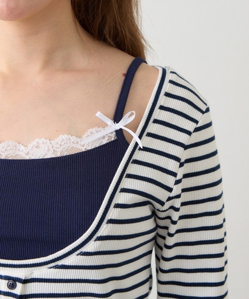 RAY CASSIN（レイカズン）の「キャミセットチビロングTシャツ（Tシャツ/カットソー・レディース・グレー/ブルー系その他2/ネイビー/ホワイト系その他2・FREE）」の6枚目の写真