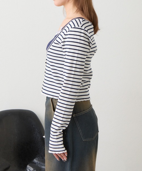 RAY CASSIN（レイカズン）の「キャミセットチビロングTシャツ（Tシャツ/カットソー・レディース・グレー/ブルー系その他2/ネイビー/ホワイト系その他2・FREE）」の13枚目の写真