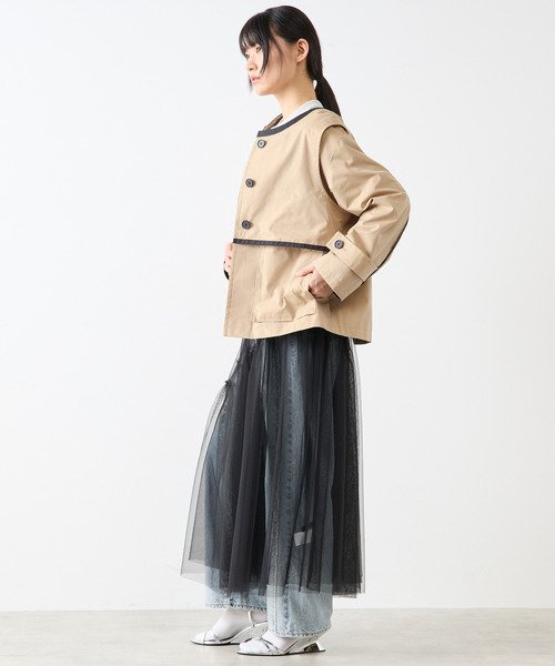 SOFFITTO(ソフィット)の「2枚着てる風配色パイピング短丈コート(その他アウター・レディース・ネイビー/ベージュ系その他/ブルー系その他・FREE)」の7枚目の写真