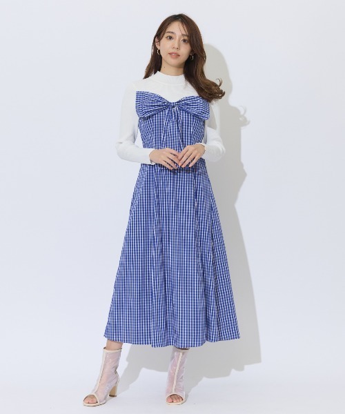 超美品◆PAUL&JOE◆ラッフルワンピース◆アシンメトリー◆リボン◆黒◆40 rienda | シアーパターンイレヘムワンピ (ワンピース(ロング