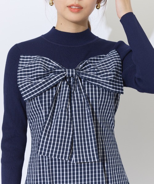 セール】ギンガムチェック柄ドッキングワンピース（ワンピース）｜AND