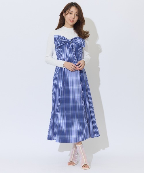 AND COUTURE(アンドクチュール)の「ギンガムチェック柄ドッキングワンピース(ワンピース・レディース・ブルー/ブラック/ネイビー・FREE)」の12枚目の写真