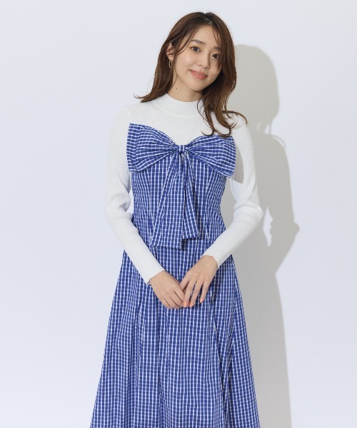 セール】ギンガムチェック柄ドッキングワンピース（ワンピース）｜AND