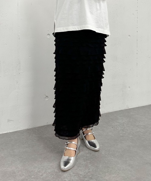 archives（アルシーヴ）の「フリルメッシュタイトスカート（スカート・レディース・オフホワイト/ブラック・MEDIUM）」の2枚目の写真