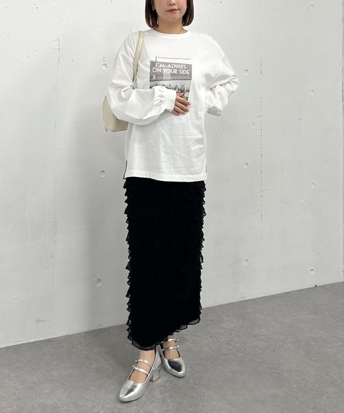 archives（アルシーヴ）の「フリルメッシュタイトスカート（スカート・レディース・オフホワイト/ブラック・MEDIUM）」の6枚目の写真