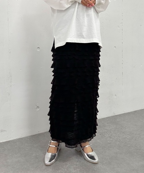 archives（アルシーヴ）の「フリルメッシュタイトスカート（スカート・レディース・オフホワイト/ブラック・MEDIUM）」の3枚目の写真