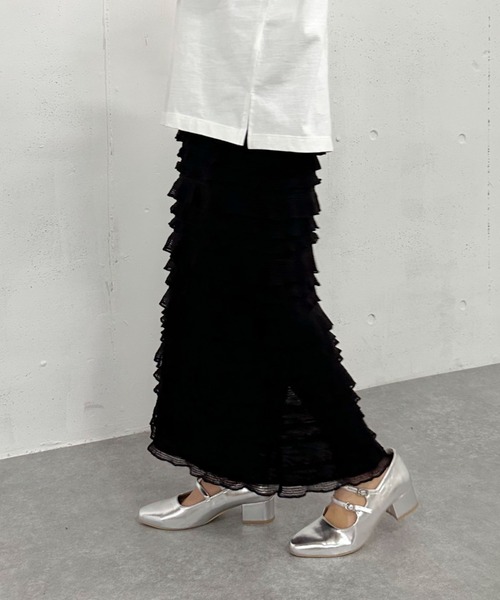 archives（アルシーヴ）の「フリルメッシュタイトスカート（スカート・レディース・オフホワイト/ブラック・MEDIUM）」の5枚目の写真