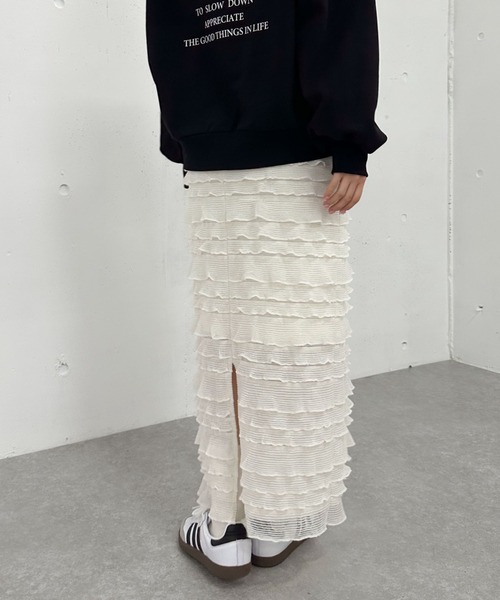 archives（アルシーヴ）の「フリルメッシュタイトスカート（スカート・レディース・オフホワイト/ブラック・MEDIUM）」の13枚目の写真