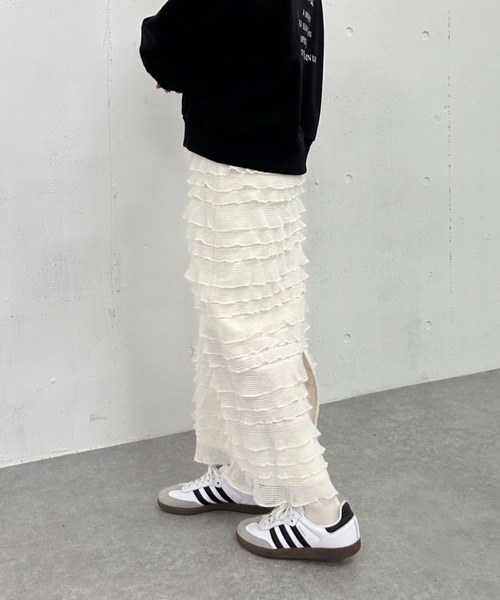 archives（アルシーヴ）の「フリルメッシュタイトスカート（スカート・レディース・オフホワイト/ブラック・MEDIUM）」の12枚目の写真