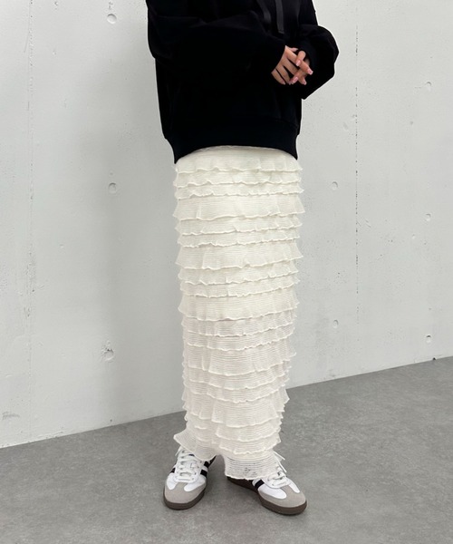 archives（アルシーヴ）の「フリルメッシュタイトスカート（スカート・レディース・オフホワイト/ブラック・MEDIUM）」の11枚目の写真
