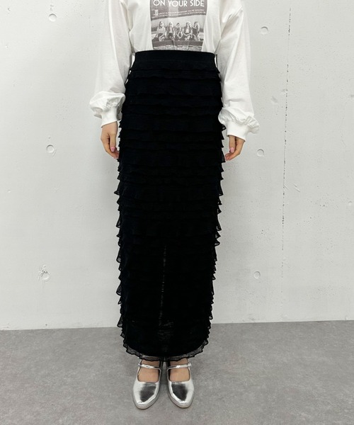 archives（アルシーヴ）の「フリルメッシュタイトスカート（スカート・レディース・オフホワイト/ブラック・MEDIUM）」の19枚目の写真