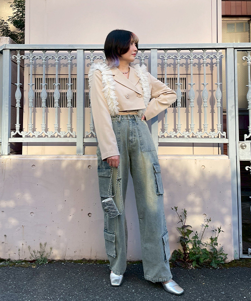 Mi-je(ミジェ)の「デニムカーゴパンツ【韓国ファッション】(デニムパンツ・レディース・ブルーグレー/ネイビー・S/M)」の3枚目の写真