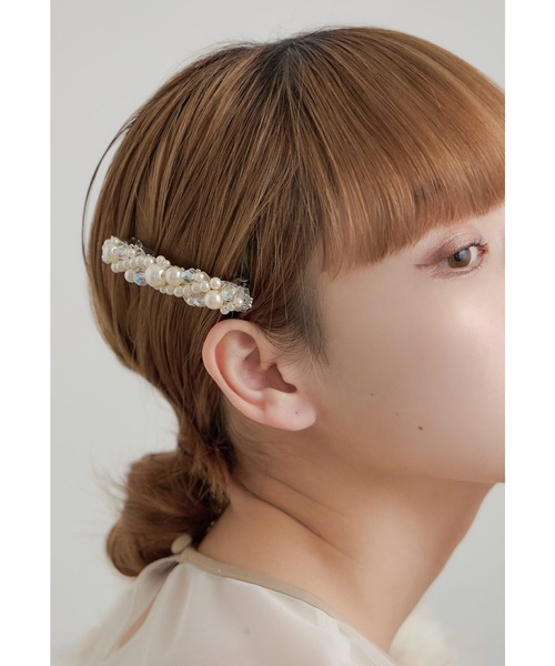 パールオーロラビーズバレッタ ヘアアクセサリー オケージョン
