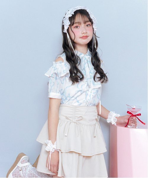 mezzo piano Junior(メゾピアノジュニア)の「【ニコ☆プチ・Cuugal掲載】リボン柄ボウタイつきフリルブラウス(シャツ/ブラウス・キッズ・ライトピンク/ライトブルー・M:150cm/L:160cm/S:140cm)」の3枚目の写真