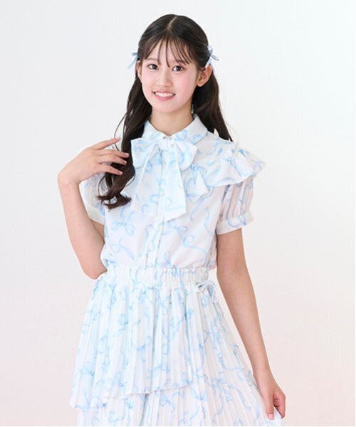 mezzo piano Junior(メゾピアノジュニア)の「【ニコ☆プチ・Cuugal掲載】リボン柄ボウタイつきフリルブラウス(シャツ/ブラウス・キッズ・ライトピンク/ライトブルー・M:150cm/L:160cm/S:140cm)」の4枚目の写真