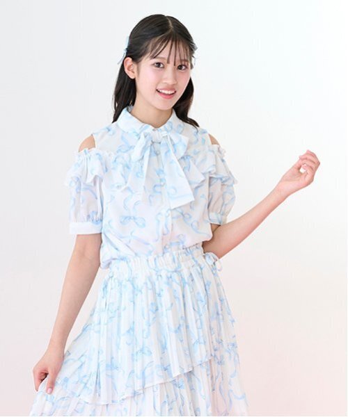 mezzo piano Junior(メゾピアノジュニア)の「【ニコ☆プチ・Cuugal掲載】リボン柄ボウタイつきフリルブラウス(シャツ/ブラウス・キッズ・ライトピンク/ライトブルー・M:150cm/L:160cm/S:140cm)」の5枚目の写真