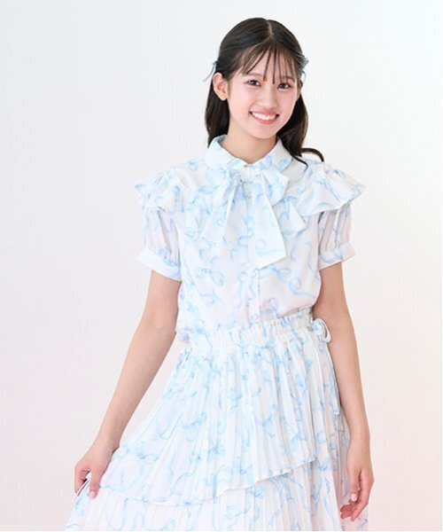 mezzo piano Junior(メゾピアノジュニア)の「【ニコ☆プチ・Cuugal掲載】リボン柄ボウタイつきフリルブラウス(シャツ/ブラウス・キッズ・ライトピンク/ライトブルー・M:150cm/L:160cm/S:140cm)」の6枚目の写真