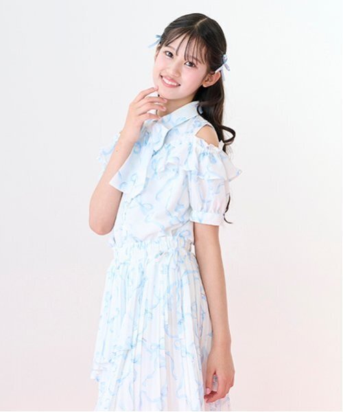 mezzo piano Junior(メゾピアノジュニア)の「【ニコ☆プチ・Cuugal掲載】リボン柄ボウタイつきフリルブラウス(シャツ/ブラウス・キッズ・ライトピンク/ライトブルー・M:150cm/L:160cm/S:140cm)」の7枚目の写真