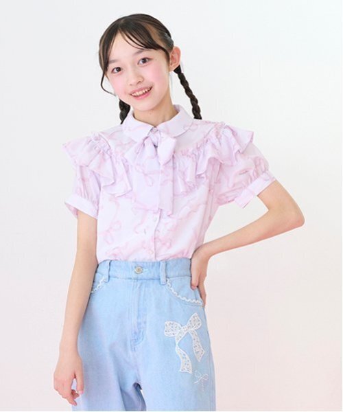 mezzo piano Junior(メゾピアノジュニア)の「【ニコ☆プチ・Cuugal掲載】リボン柄ボウタイつきフリルブラウス(シャツ/ブラウス・キッズ・ライトピンク/ライトブルー・M:150cm/L:160cm/S:140cm)」の10枚目の写真