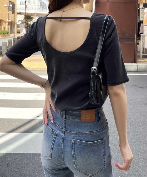 d.i.a/ゼブラコンビオープンバックカットソー セール】バックオープンカットソー（Tシャツ/カットソー