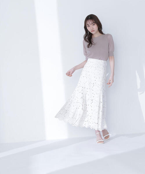 NATURAL BEAUTY BASIC（ナチュラルビューティーベーシック）の「◇バイカラーレースマーメイドスカート（スカート・レディース・ブルー/ネイビー/ベージュ・P/S/MEDIUM/SMALL）」の8枚目の写真