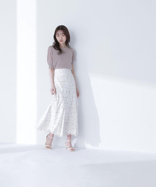 NATURAL BEAUTY BASIC（ナチュラルビューティーベーシック）の「◇バイカラーレースマーメイドスカート（スカート・レディース・ブルー/ネイビー/ベージュ・P/S/MEDIUM/SMALL）」の9枚目の写真