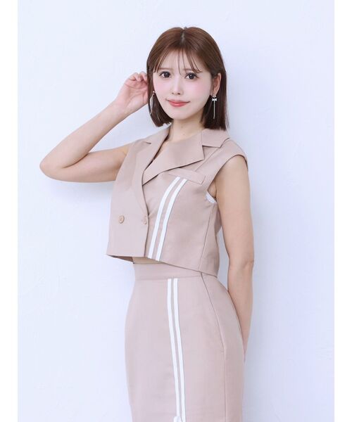 EATME（イートミー）の「ラインショートベスト（セットアップ可能）（ベスト・レディース・ピンク/ベージュ/ブラック・FREE）」の5枚目の写真