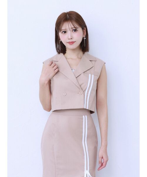 EATME（イートミー）の「ラインショートベスト（セットアップ可能）（ベスト・レディース・ピンク/ベージュ/ブラック・FREE）」の6枚目の写真