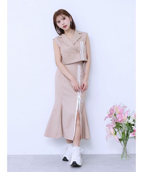 EATME（イートミー）の「ラインショートベスト（セットアップ可能）（ベスト・レディース・ピンク/ベージュ/ブラック・FREE）」の8枚目の写真