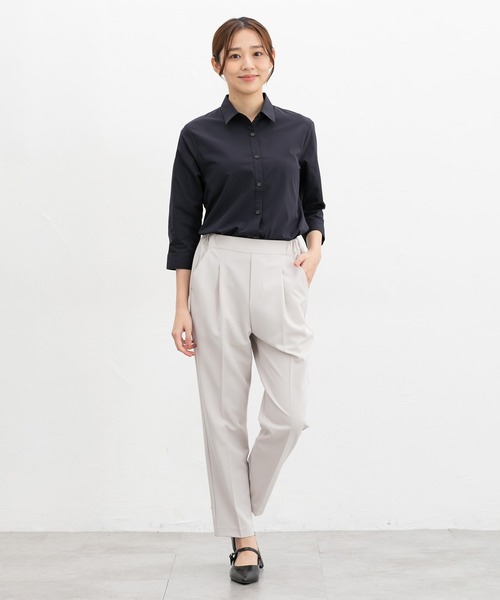 Honeys(ハニーズ)の「【らくらくアイロン】らくらく伸縮7分袖シャツ(ビジネスシャツ・レディース・ホワイト/ネイビー/ホワイト×ブルー/グレー系その他/ブルー系その他3/サックスブルー/ホワイト×パープル・3L/L/LL/M/S)」の13枚目の写真