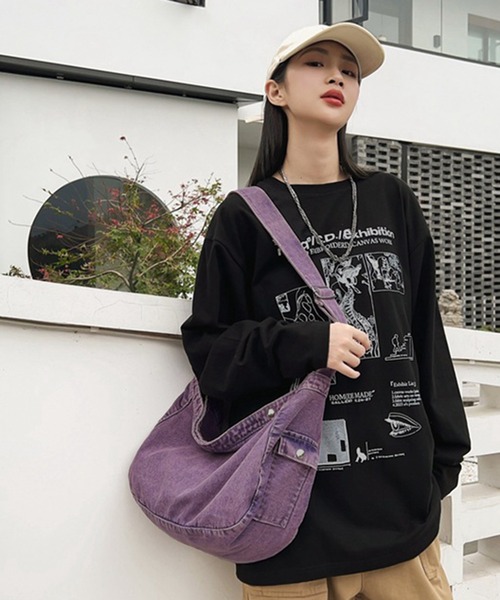 Revo.（レボ）の「ヴィンテージライク フェード加工 デニム ワンハンドル ショルダーバッグ（ショルダーバッグ・レディース・ブラック/カーキ/パープル/オレンジ・FREE）」の19枚目の写真