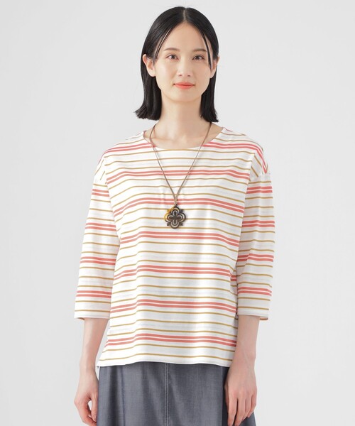 tシャツ 「ウォッシャブル」ジャカードボーダーシルケット　プルオーバー レディース セール】【ウォッシャブル】ジャカードボーダーシルケット プル