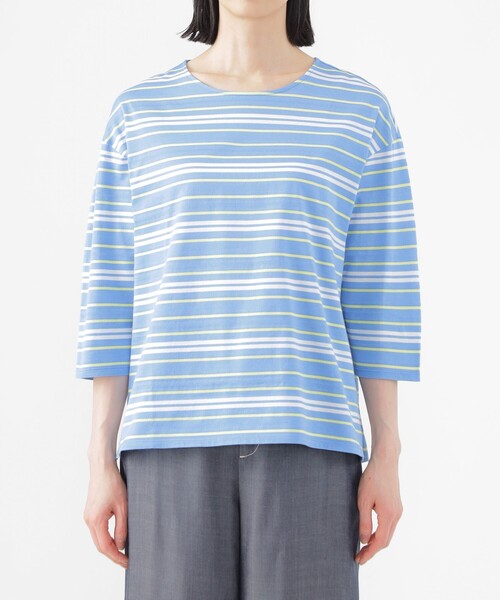 tシャツ 「ウォッシャブル」ジャカードボーダーシルケット　プルオーバー レディース セール】【ウォッシャブル】ジャカードボーダーシルケット プル